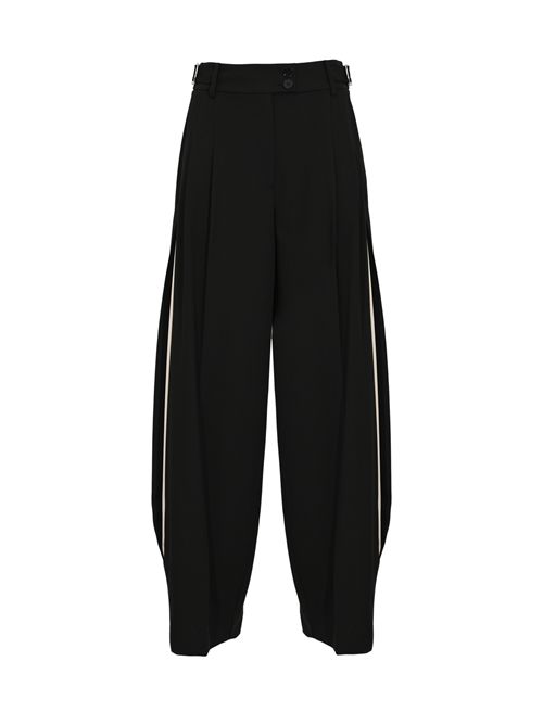 Pantaloni palazzo in gabardina in misto viscosa con inserti in raso Patrizia Pepe | 8P0793 A498FG53